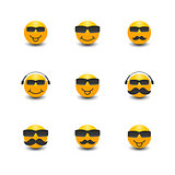 Funny face with a mustache and sunglasses, vector illustration.