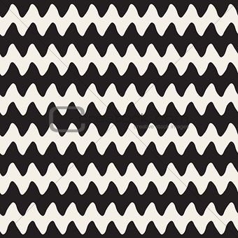 Hand Drawn Horizontal ZigZag Lines. Vector Seamless Black and White Pattern.