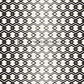 Rhombus Overlapping Lines Lattice. Vector Seamless Black and White Pattern.