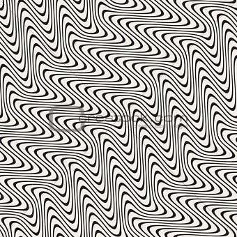 Wavy Lines Marbelling Effect. Vector Seamless Black and White Pattern.