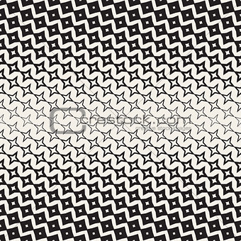 Star Line Shape Halftone Transition. Vector Seamless Black and White Pattern.
