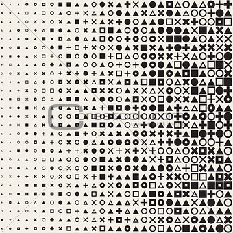 Vector Black and White Circle Square Cross Triangle Shapes Halftone Grid Pattern Geometric Background