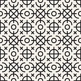 Vector Seamless Black and White Geometric Ethnic Circle Line Ornament Pattern