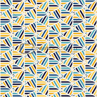 Vector Seamless Blue yellow White Rounded  Triangle Lines Lace Grid Pattern