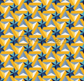 Vector Seamless  Blue Yellow Triangle Star Tiling Pattern