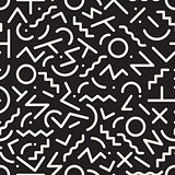 Vector Seamless Black and White Retro Jumble Geometric Line Shapes Hipster Pattern