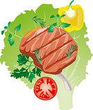 bright juicy grilled  meat on the bone,  a lettuce leaf