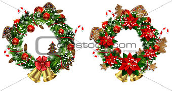White card with Christmas wreath and bow