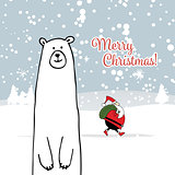 Christmas card with white santa and white bear