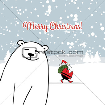 Christmas card with white santa and white bear