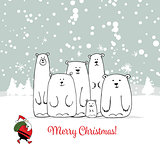 Christmas card with white bears family