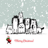 Christmas card with happy dogs family