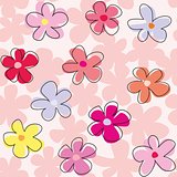 Tile pastel vector pattern with flowers on pink background