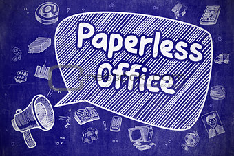 Paperless Office - Cartoon Illustration on Blue Chalkboard.