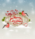 Christmas banner with bullfinches