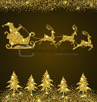 Golden glitter firs and Santa Claus
