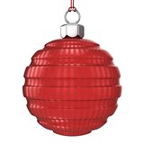 Red striped textured Christmas ball isolated on white background