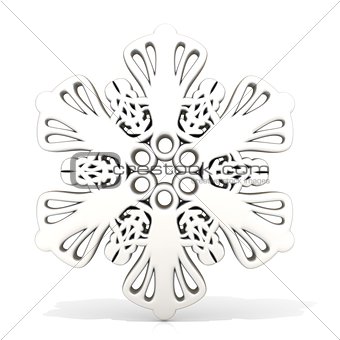 Ornamental, white snowflake. 3D