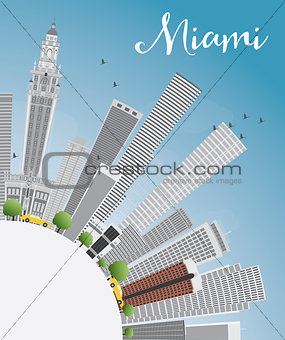 Miami Skyline with Gray Buildings, Blue Sky and Copy Space. 
