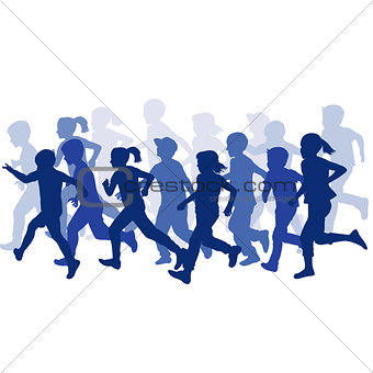 Group of children silhouettes running