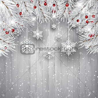 Hanging snowflakes with silver Christmas tree branches