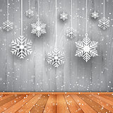 Christmas background of hanging snowflakes