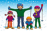 Family skiing in winter