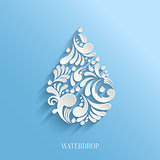 Abstract Floral Water Drop on Blue Background.