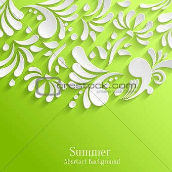 Abstract Green Background with 3d Floral Pattern