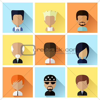Set of Men Faces Icons in Flat Design