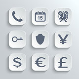 Finance icons set - vector white app buttons