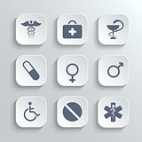 Medical icons set - vector white app buttons