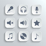 Media icons set - vector white app buttons