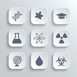 Science icons set - vector white app buttons
