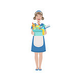 Hotel Professional Maid With Bucket Of Household Chemicals Illustration