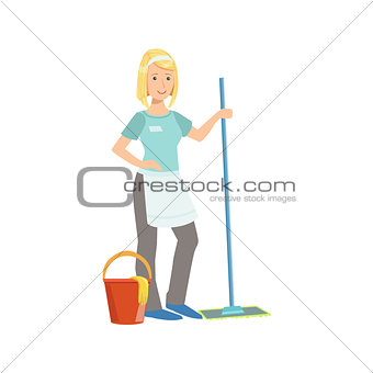Hotel Professional Maid Washing The Floor Illustration