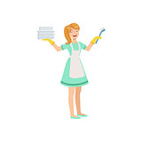 Hotel Professional Maid Washing Dishes Illustration