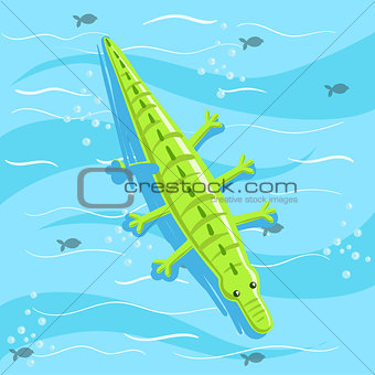 Inflatable Crocodile Toy With Blue Sea Water On Background