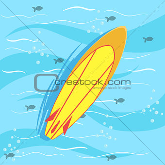 Surfing Board With Blue Sea Water On Background