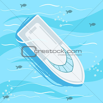 White Speed Boat With Blue Sea Water On Background