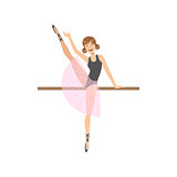 Girl Doing Leg Swing In Ballet Dance Class Exercising With The Pole