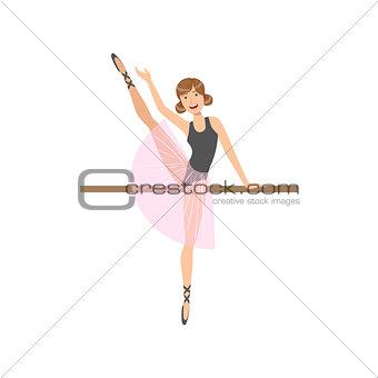 Girl Doing Leg Swing In Ballet Dance Class Exercising With The Pole