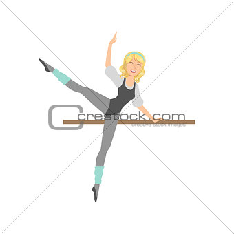 Blond Girl In Ballet Dance Class Exercising With The Pole