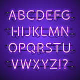 Glowing Neon Violet Alphabet