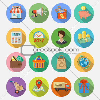 Internet Shopping and Delivery Flat Icon Set