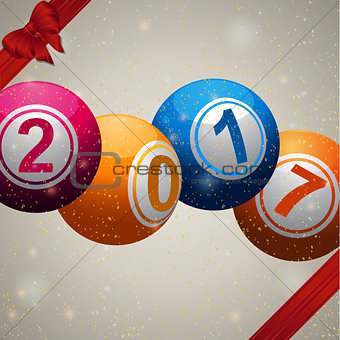 Twenty Seventeen bingo lottery ball background with ribbons and 