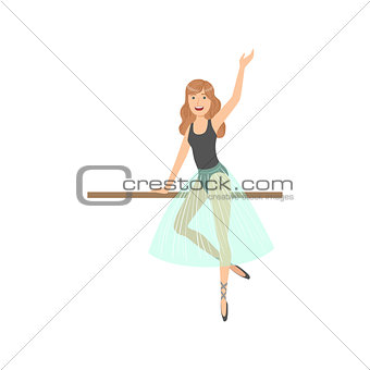 Girl With Loose Hair In Ballet Dance Class Exercising  The Pole