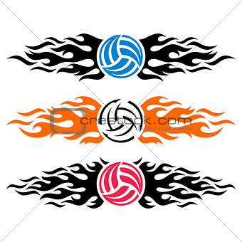 Volleyball ball flaming vector logo templates