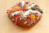 Christmas Bolo Rei or King Cake Over a Wood Table