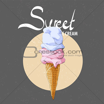 Delicious ice cream in a waffle cone